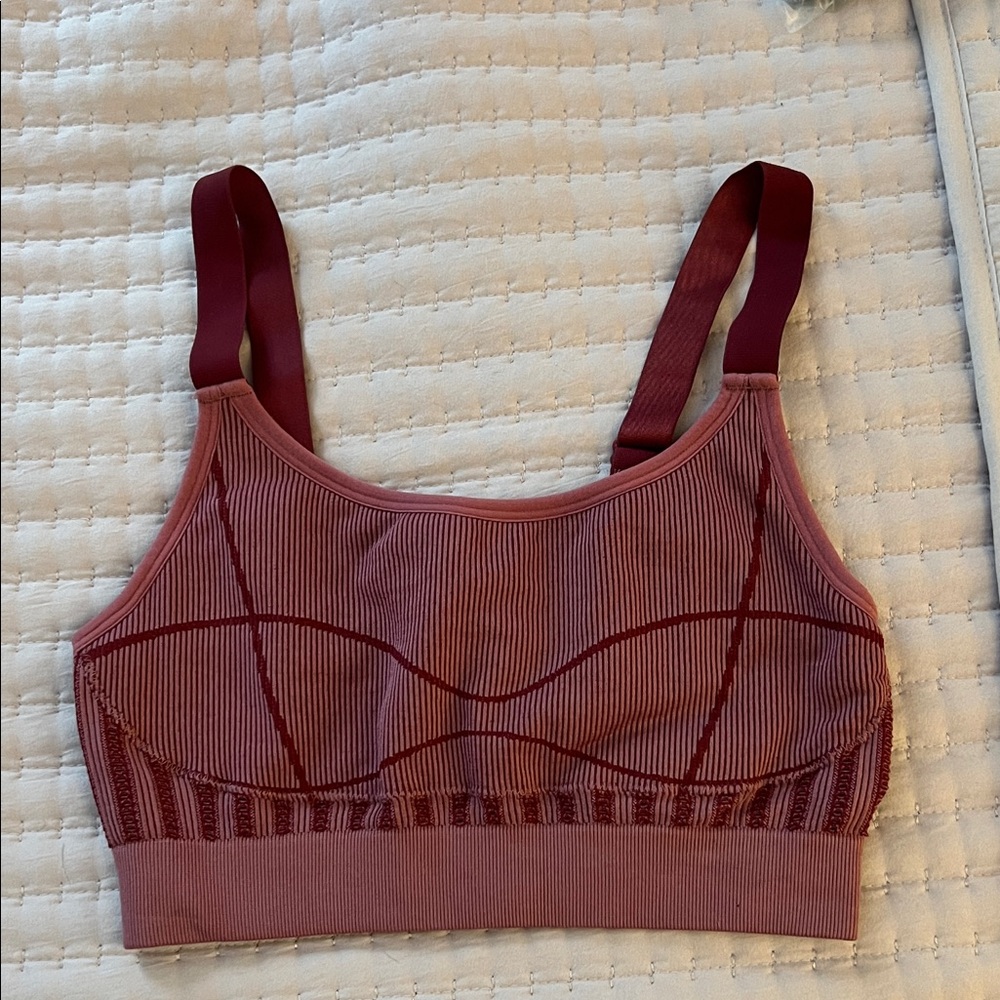 Fabletics Maroon Striped Sports Bra
